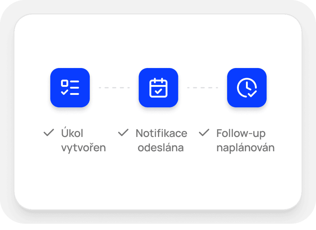 Ukázka CRM: automatické vytvoření úkolu, notifikace a naplánování follow-upu