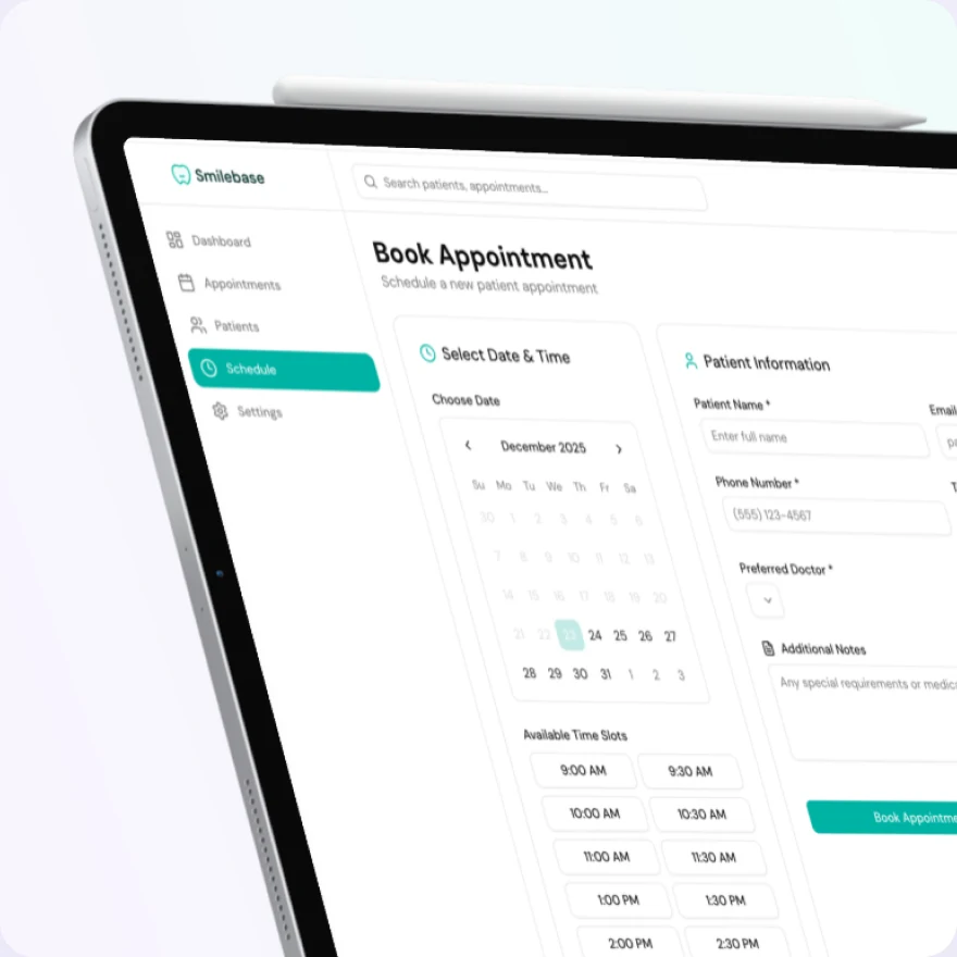 Objednání pacienta v rezervačním systému Smilebase na tabletu