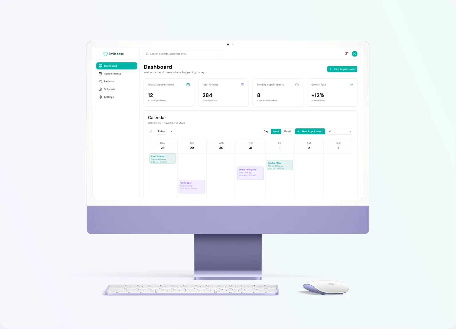 Dashboard rezervačního systému Smilebase na monitoru